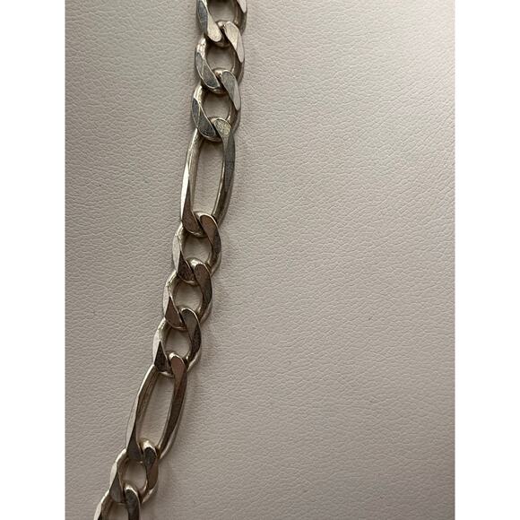 Designer Heavy Unisex 7mm Figaro Sterling Silver Chain Necklace 18” Italy - Picture 3 of 8